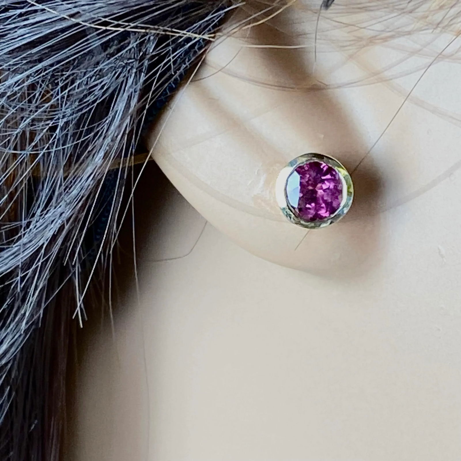 Burma Round Ruby 0.40 Carat Bezel Set 14 Karat Yellow Gold 0.15 Inch Earrings - 2 Pieces - 5