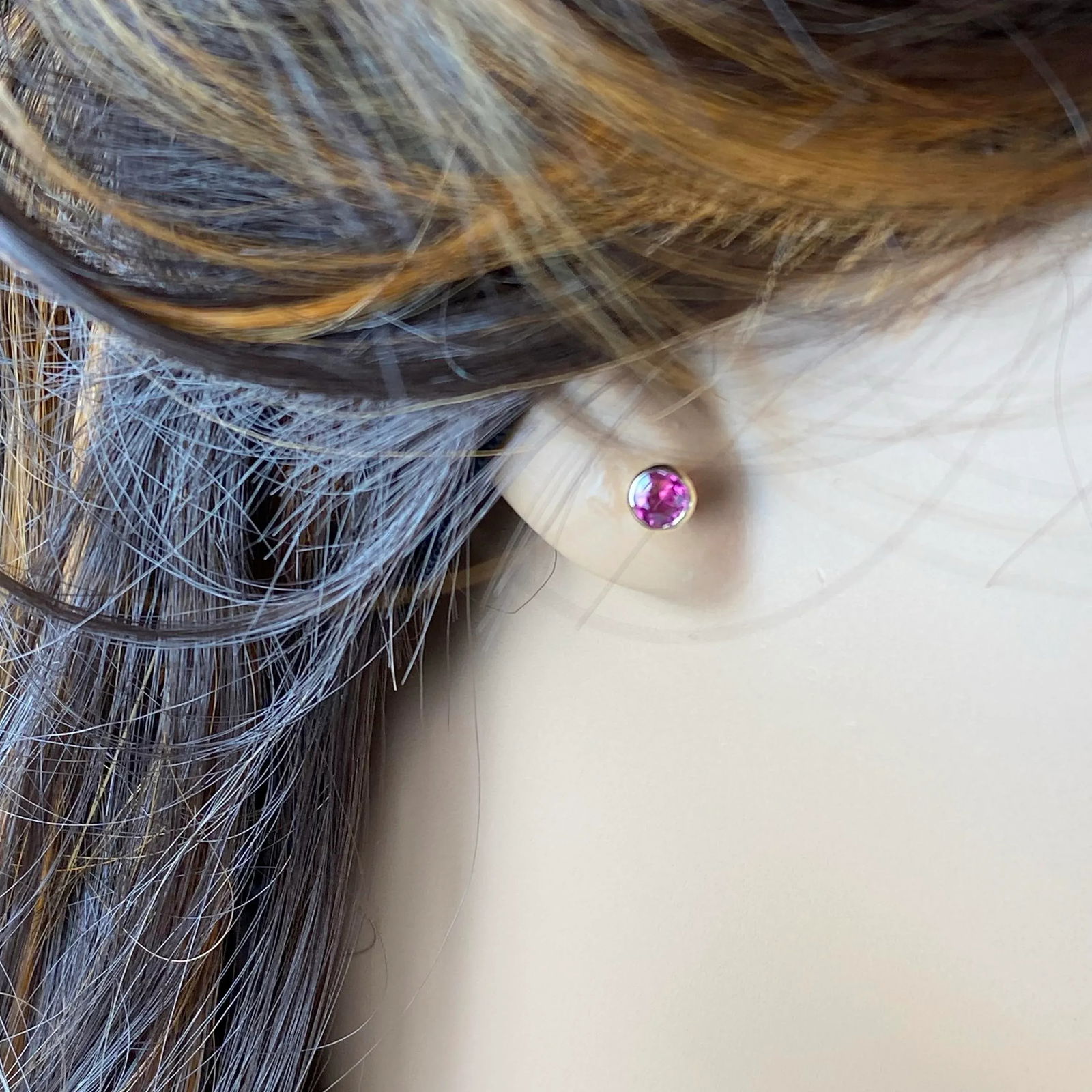 Burma Round Ruby 0.40 Carat Bezel Set 14 Karat Yellow Gold 0.15 Inch Earrings - 2 Pieces - 6