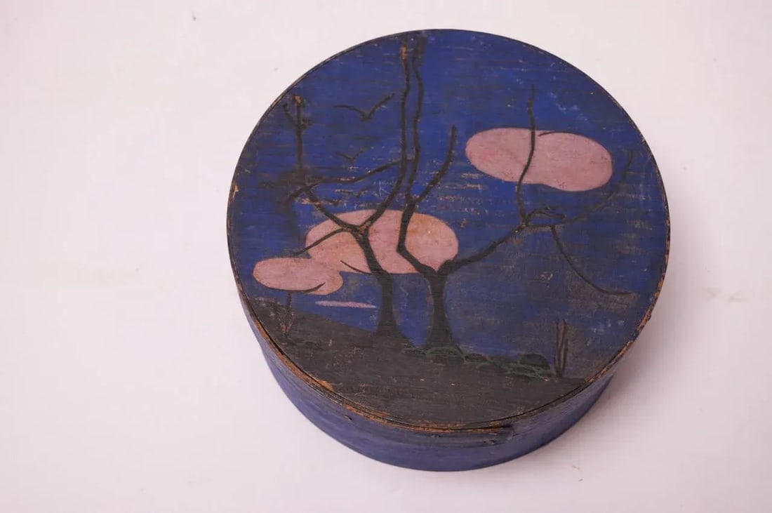 Early 20th Century Americana Pantry Box in Indigo With Tree Motif - 13