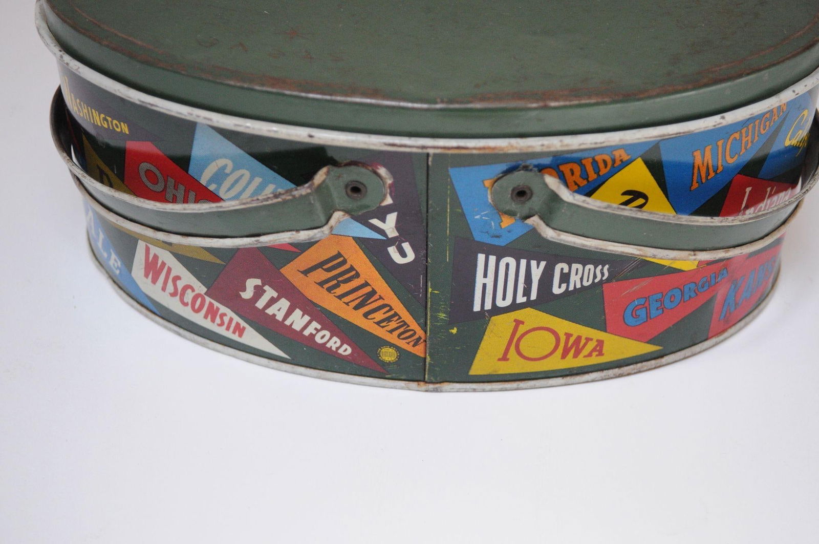Vintage University Collegiate Pennant Tin Litho Lunchbox by Decoware - 10
