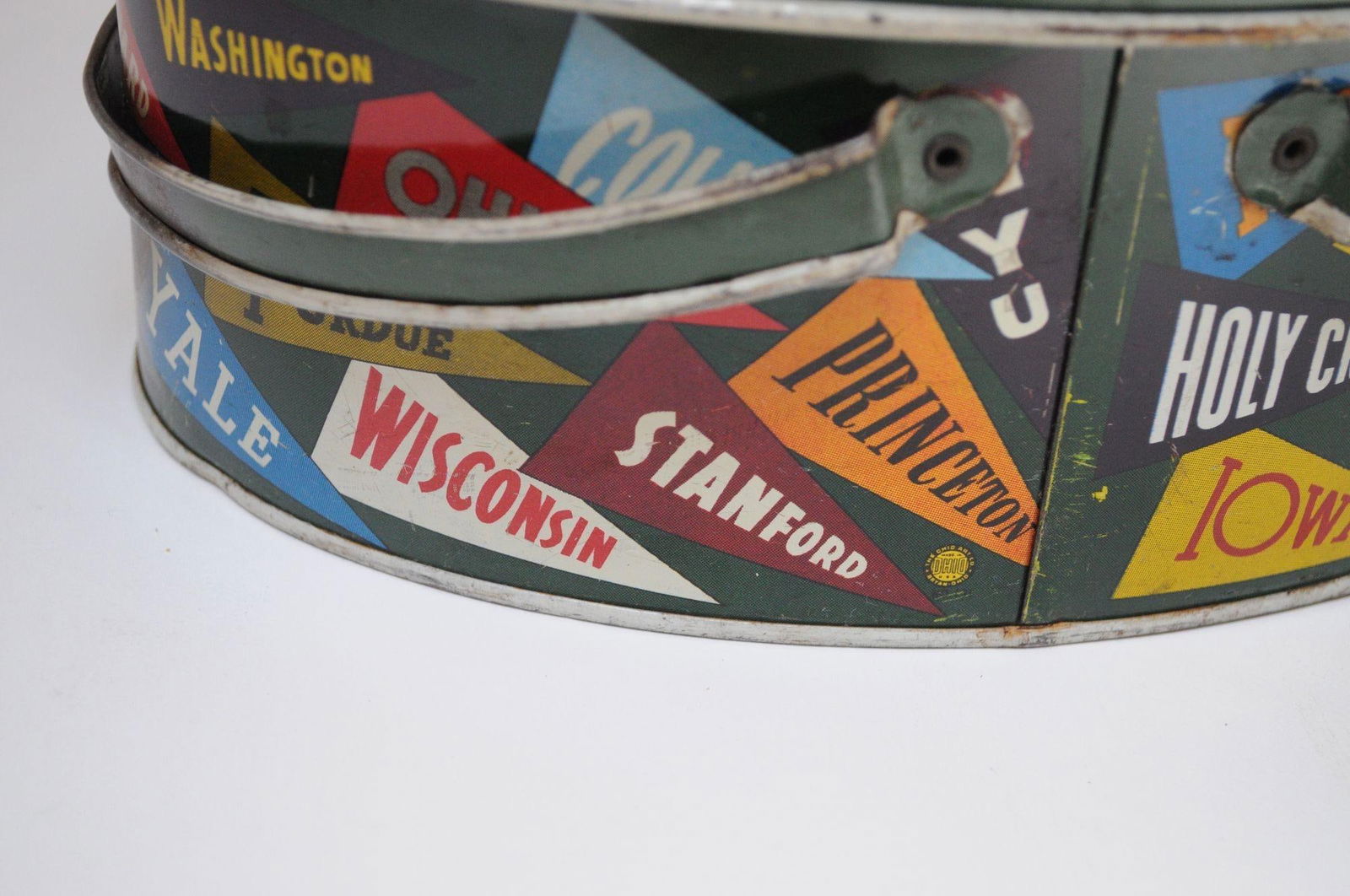 Vintage University Collegiate Pennant Tin Litho Lunchbox by Decoware - 12