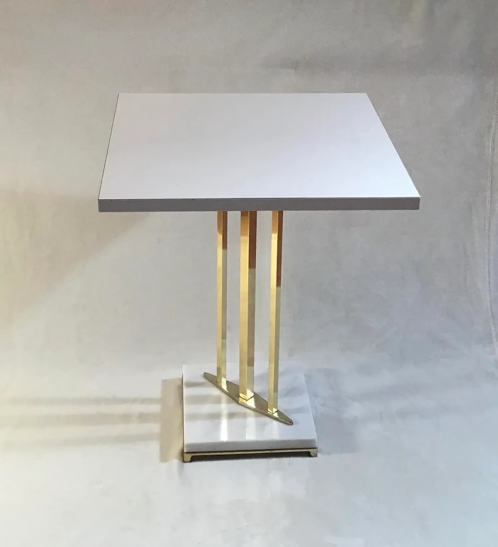 1970s Hollywood Regency Brass Accent Table Marble Base - 11