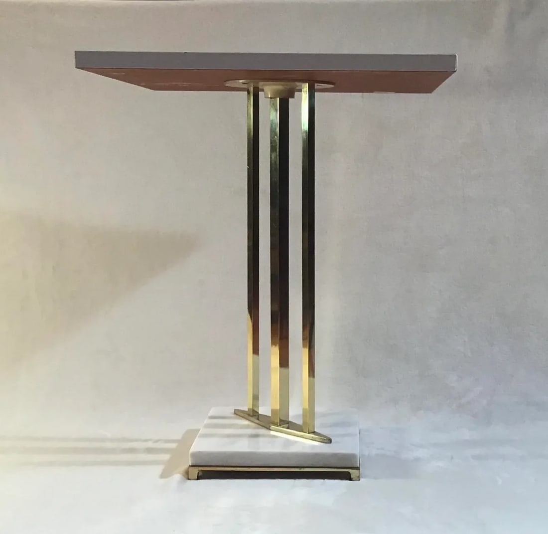 1970s Hollywood Regency Brass Accent Table Marble Base - 5
