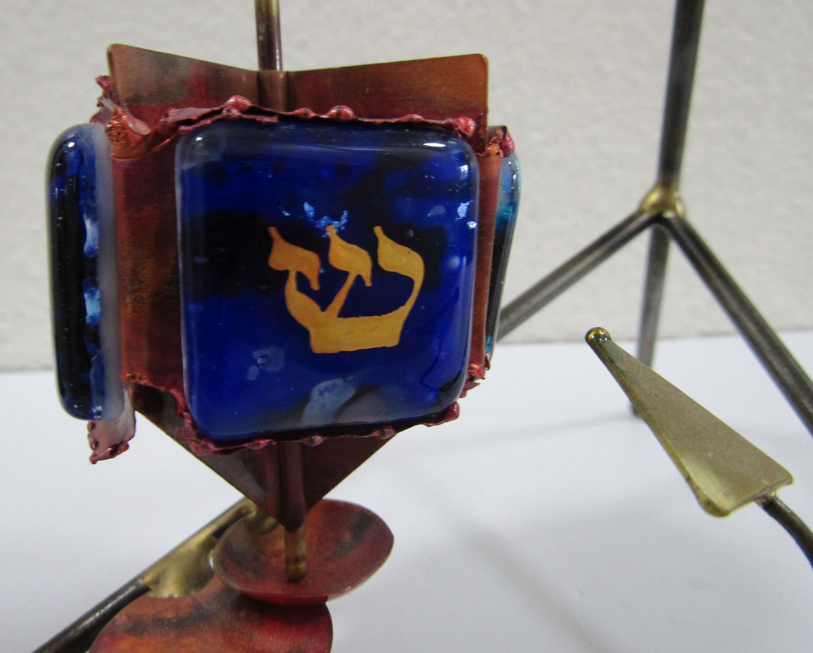 1980s Artist Gary Rosenthal Copper Brass Fused Glass Kinetic Dreidel Sculpture - 10