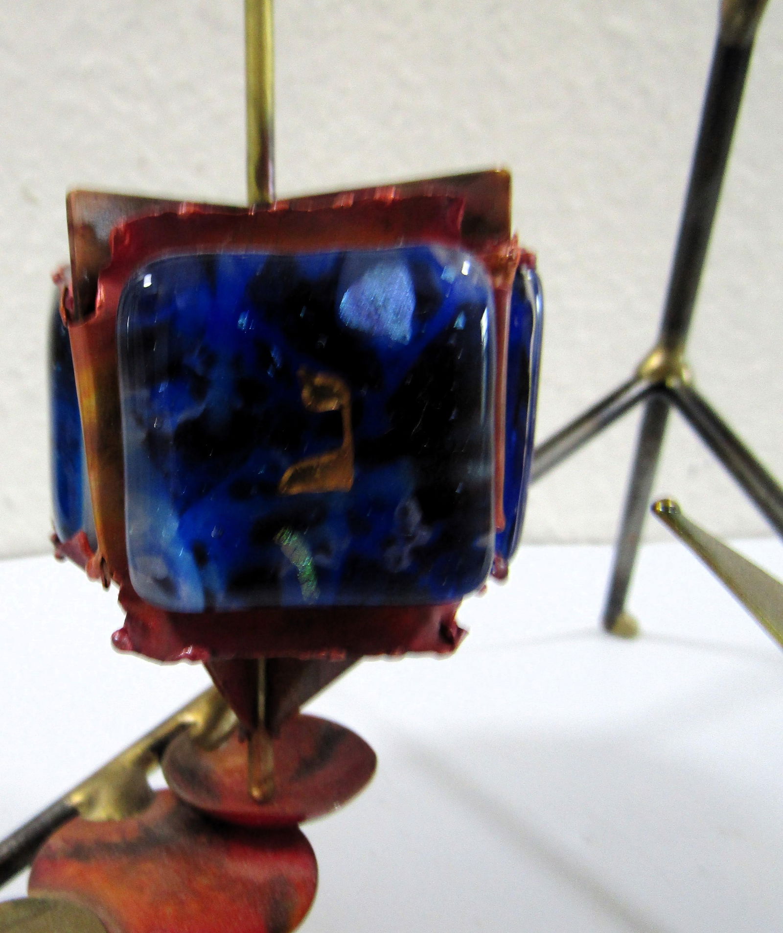 1980s Artist Gary Rosenthal Copper Brass Fused Glass Kinetic Dreidel Sculpture - 11
