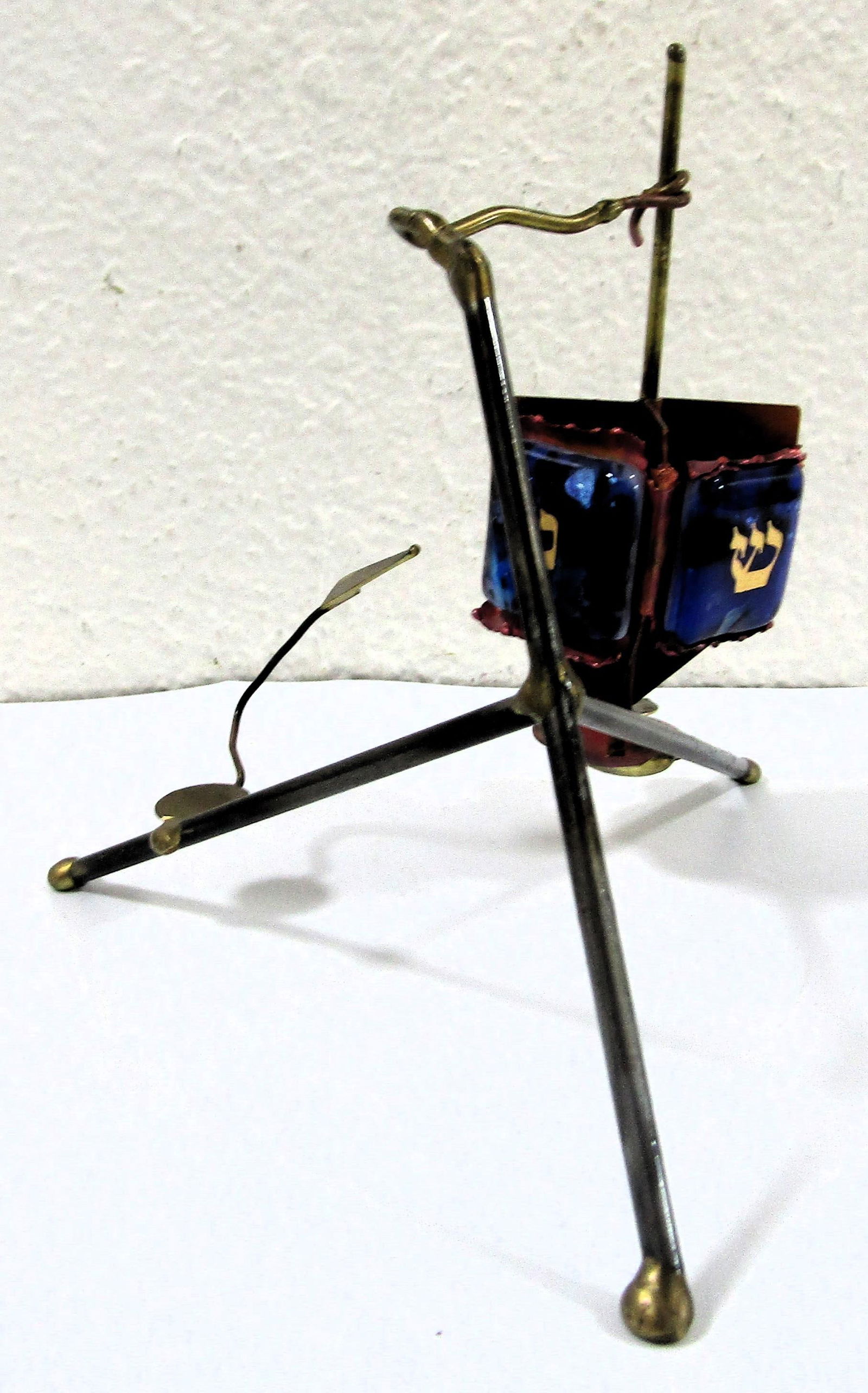 1980s Artist Gary Rosenthal Copper Brass Fused Glass Kinetic Dreidel Sculpture - 2