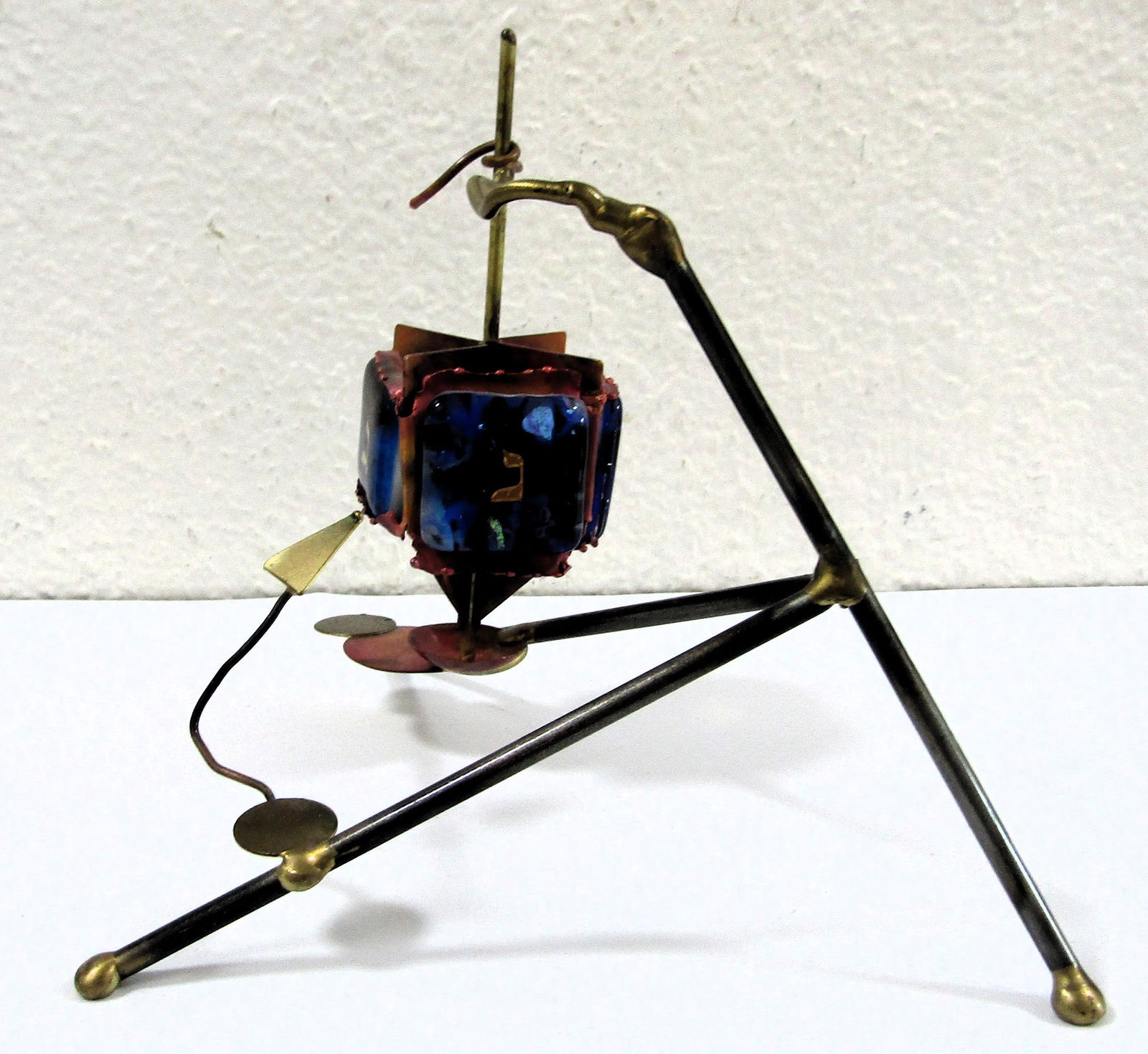 1980s Artist Gary Rosenthal Copper Brass Fused Glass Kinetic Dreidel Sculpture - 8