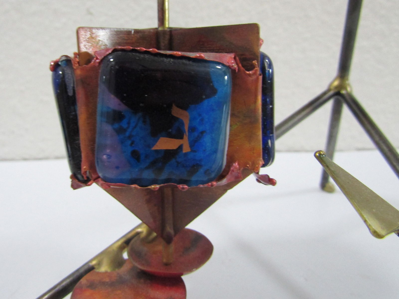 1980s Artist Gary Rosenthal Copper Brass Fused Glass Kinetic Dreidel Sculpture - 9
