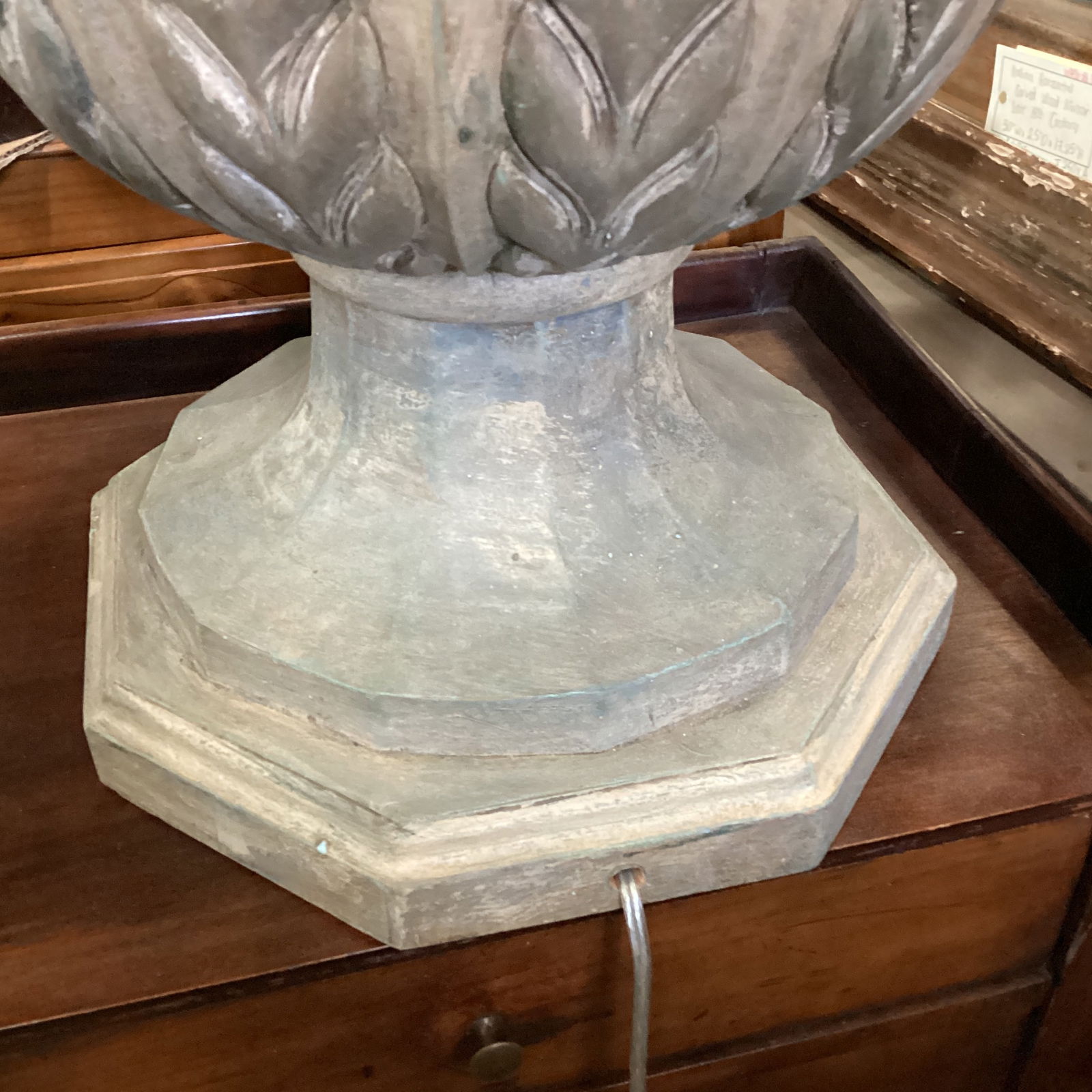 Light Grey Carved Wood Lamp - 4