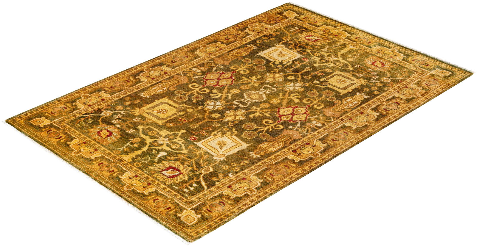 Ottoman, One-of-a-Kind Hand-Knotted Area Rug - Gold, 4' 1" x 6' 2" - 8