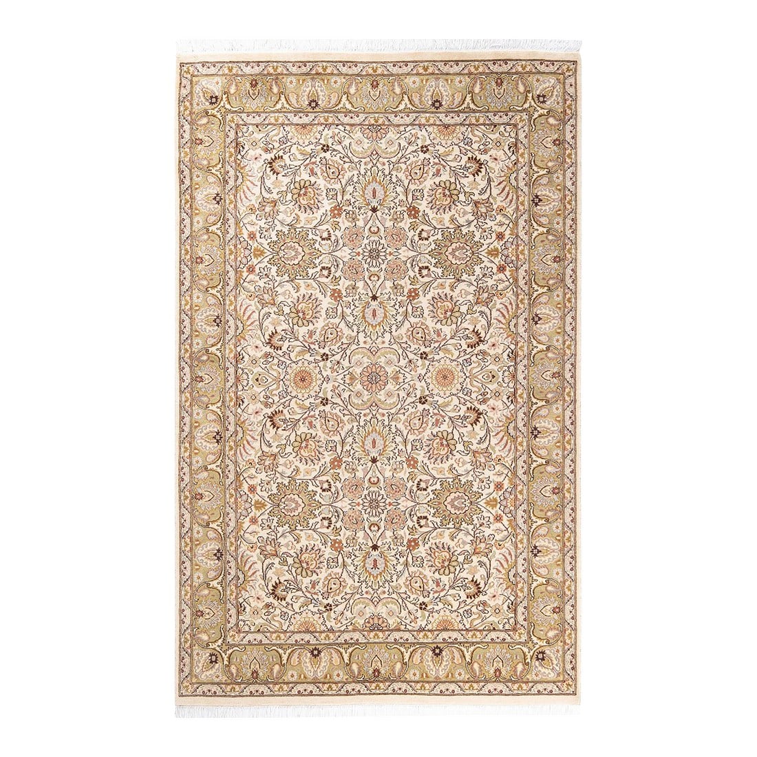 Mogul, One-of-a-Kind Hand-Knotted Area Rug - Beige, 4' 1" x 6' 5": With understated palettes and allover designs, the rugs in the Mogul Collection will bring timeless sophistication to any room. Influenced by a spectrum of Turkish, Indian, and Persian designs, the ar