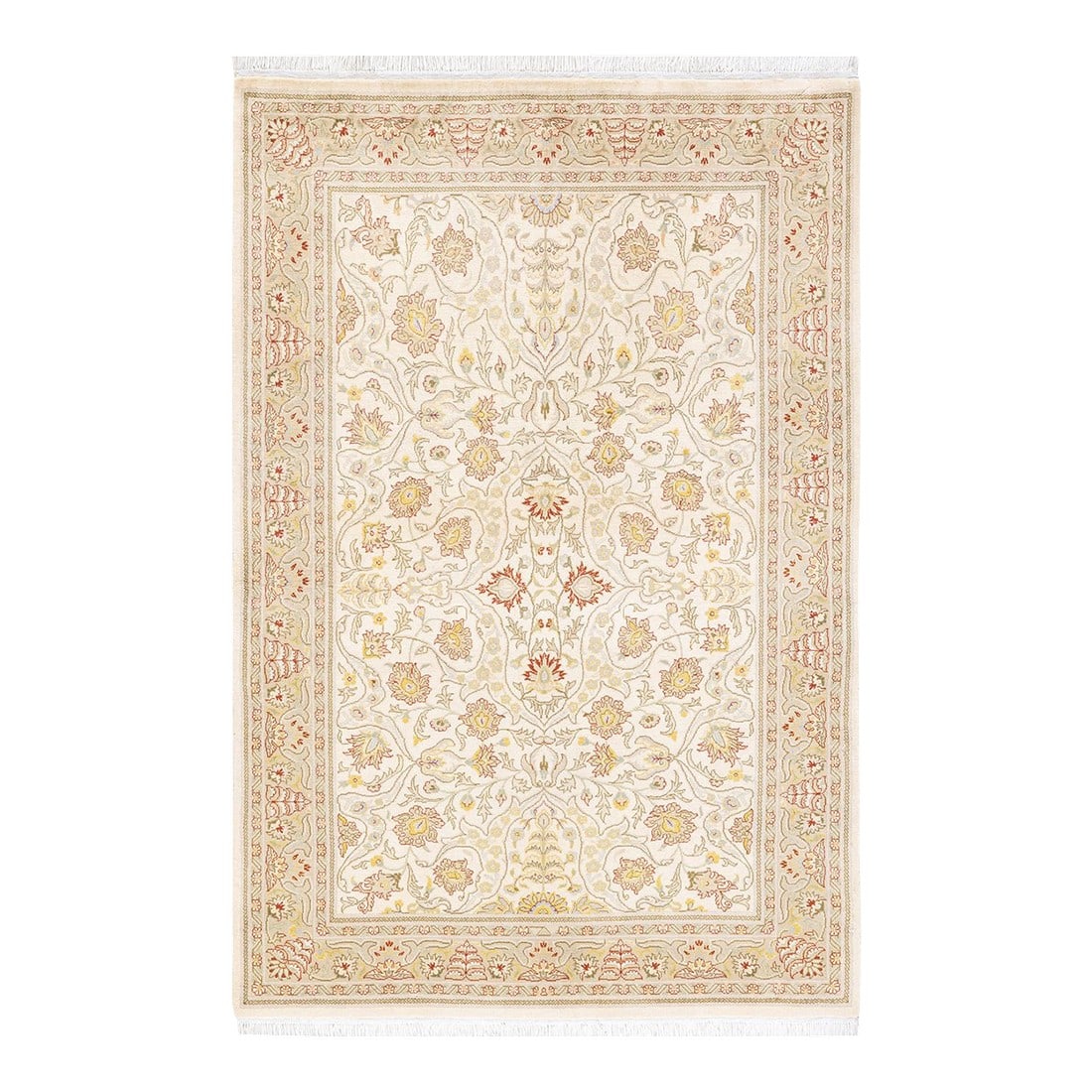 Mogul, One-of-a-Kind Hand-Knotted Area Rug - Ivory, 4' 2" x 6' 5": With understated palettes and allover designs, the rugs in the Mogul Collection will bring timeless sophistication to any room. Influenced by a spectrum of Turkish, Indian, and Persian designs, the ar