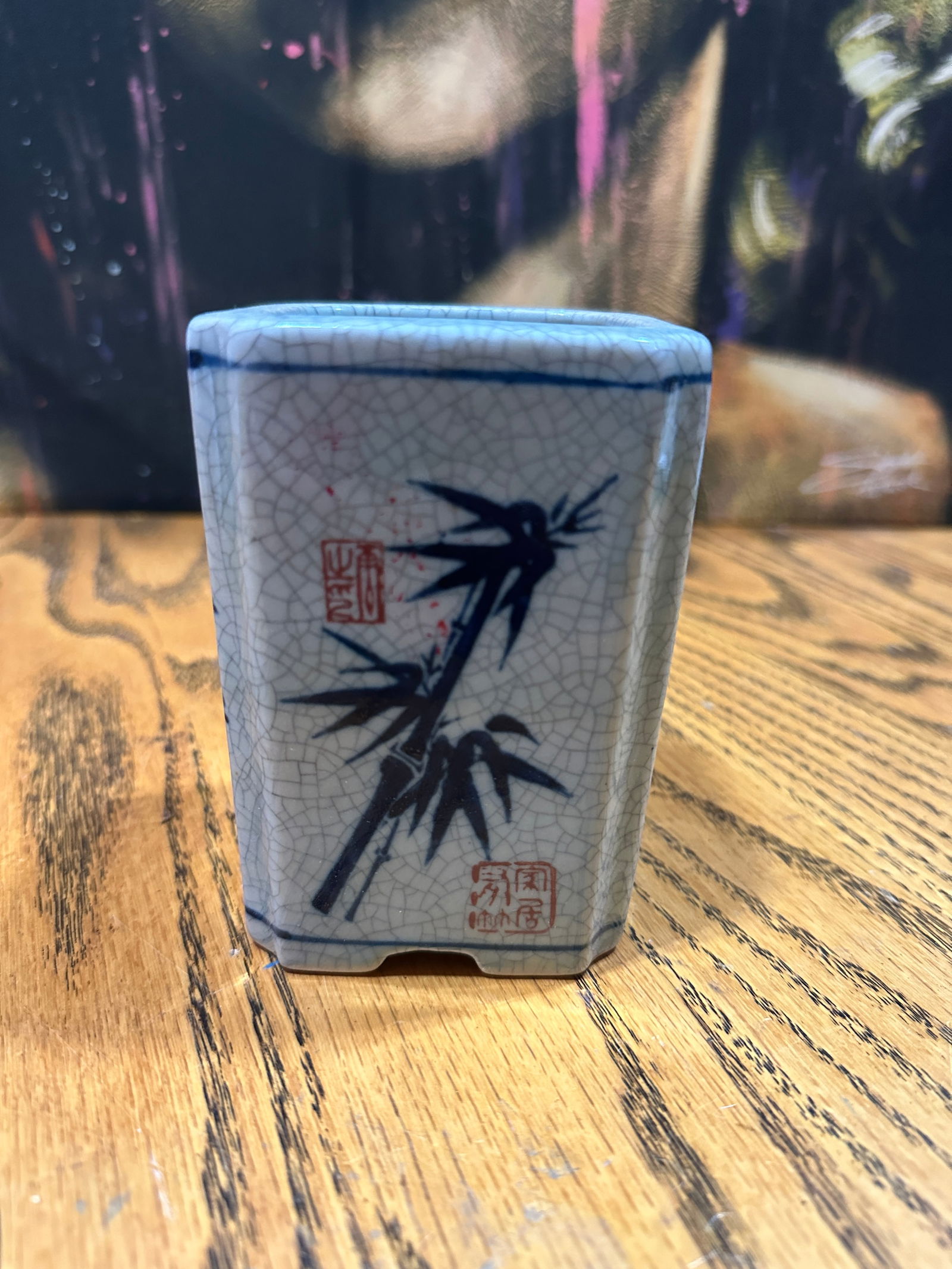 1970s Asian Blue and White Square Vase - 4