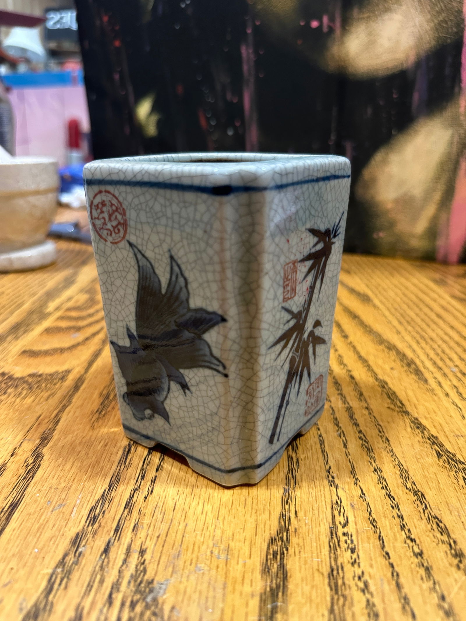 1970s Asian Blue and White Square Vase - 7