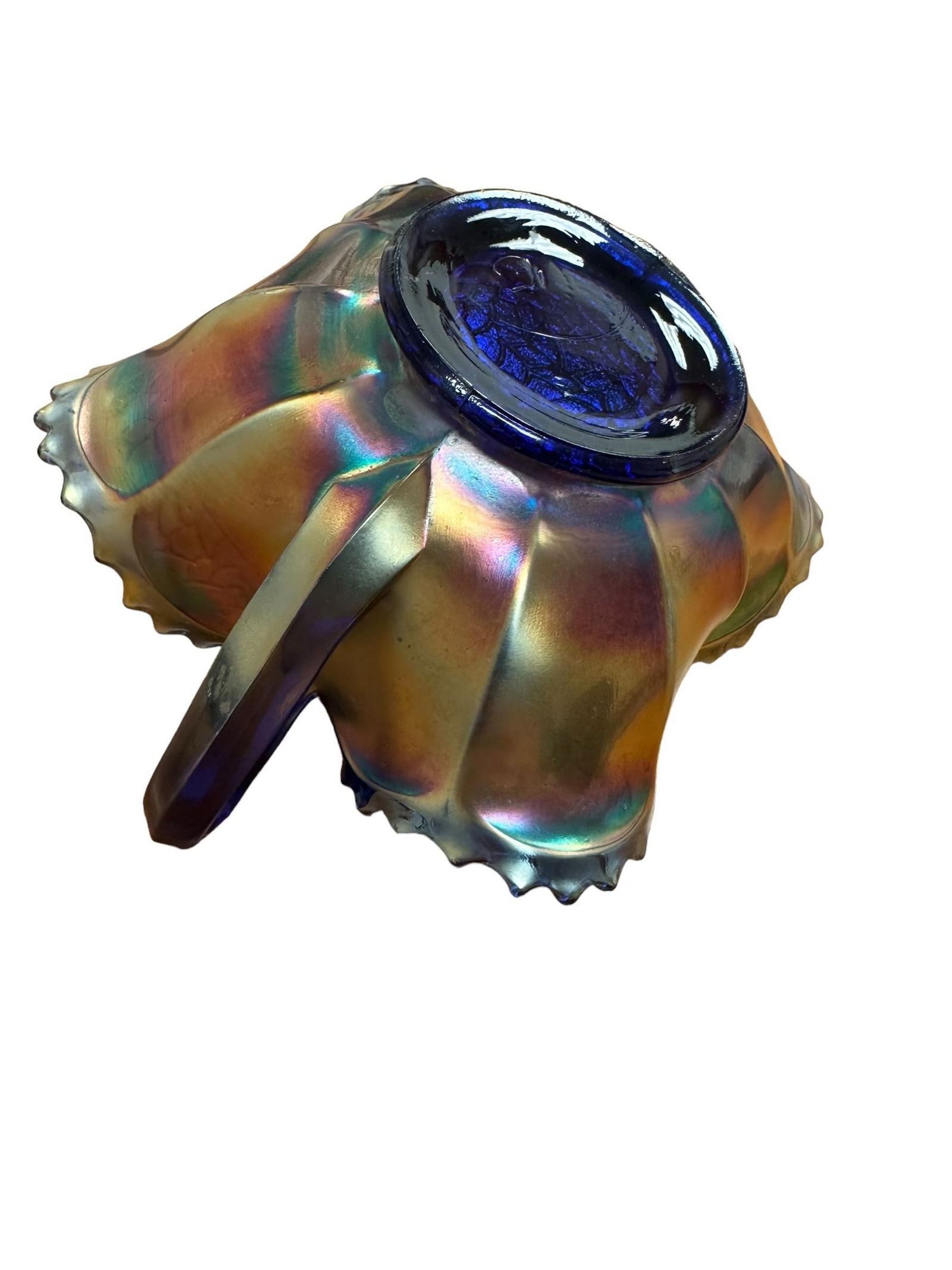 Antique Blue Carnival Fenton Pond Lily Double Handled Card Tray Bon Bon Bowl Early 20th Century - 4