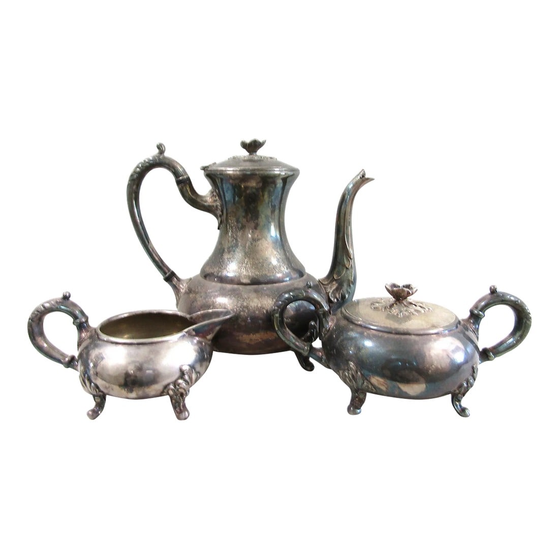 Antique Sheffield Epns Model 57 Open Blossom Coffee Service- 3 Pieces (1 of 12)