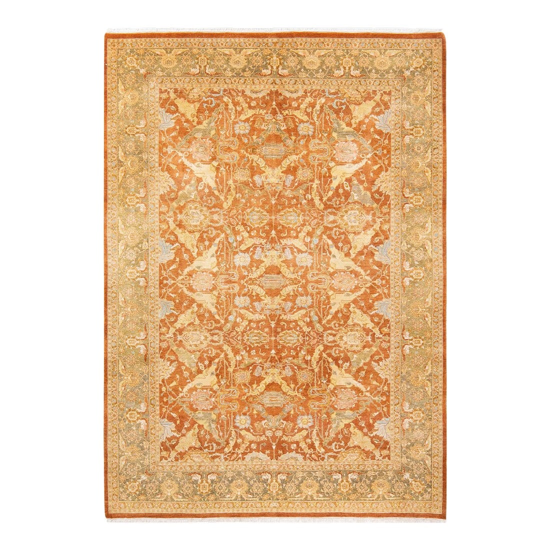 Mogul, One-of-a-Kind Hand-Knotted Area Rug - Brown, 6' 4" x 8' 10": With understated palettes and allover designs, the rugs in the Mogul Collection will bring timeless sophistication to any room. Influenced by a spectrum of Turkish, Indian, and Persian designs, the ar