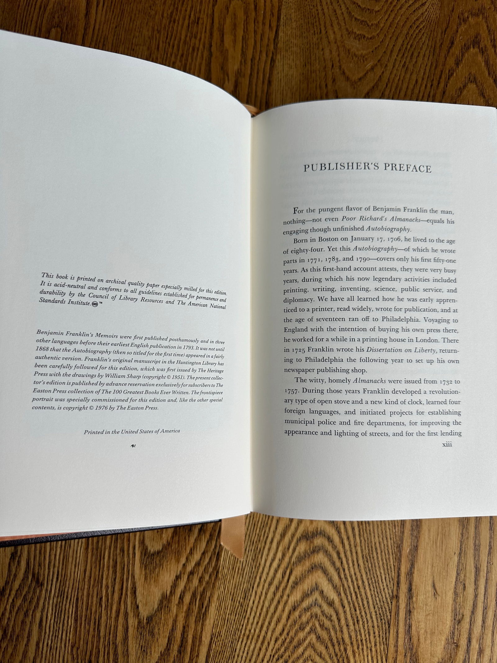 The Autobiography of Benjamin Franklin Leather Gilt 1976 Collectors Edition - 4