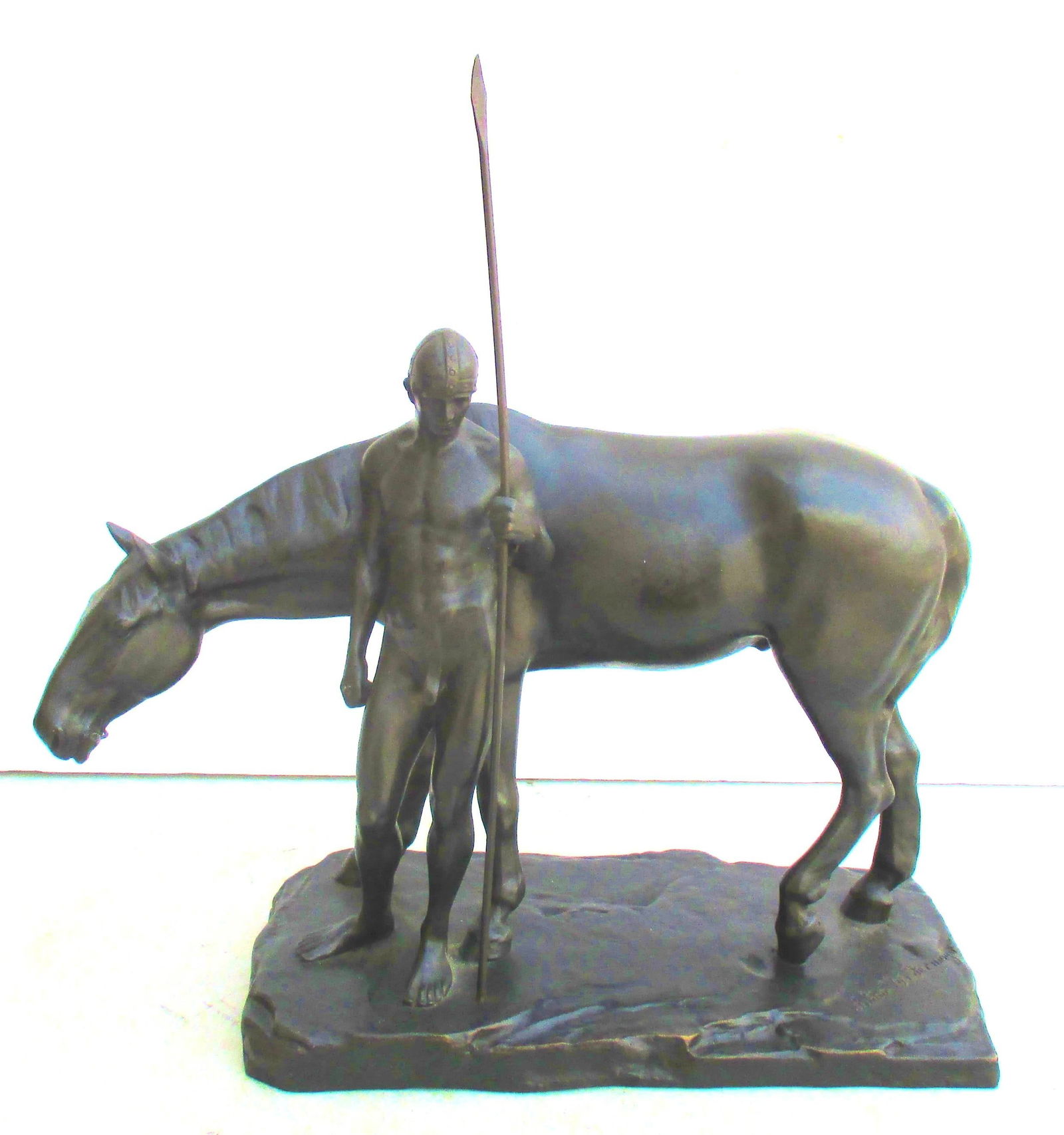 L. Vordermayer Antique Bronze Spearman and Horse Circa 1900 - 2