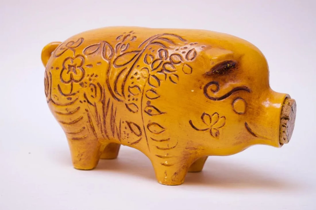 Mid-Century California Pottery Piggy Bank With Cork Stopper - 13