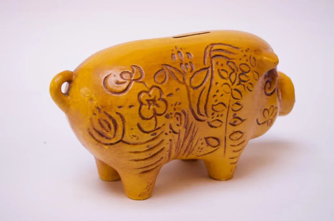 Mid-Century California Pottery Piggy Bank With Cork Stopper - 3