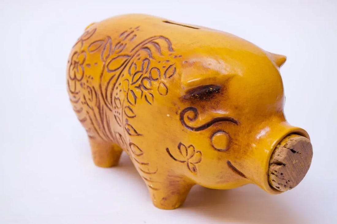 Mid-Century California Pottery Piggy Bank With Cork Stopper - 6