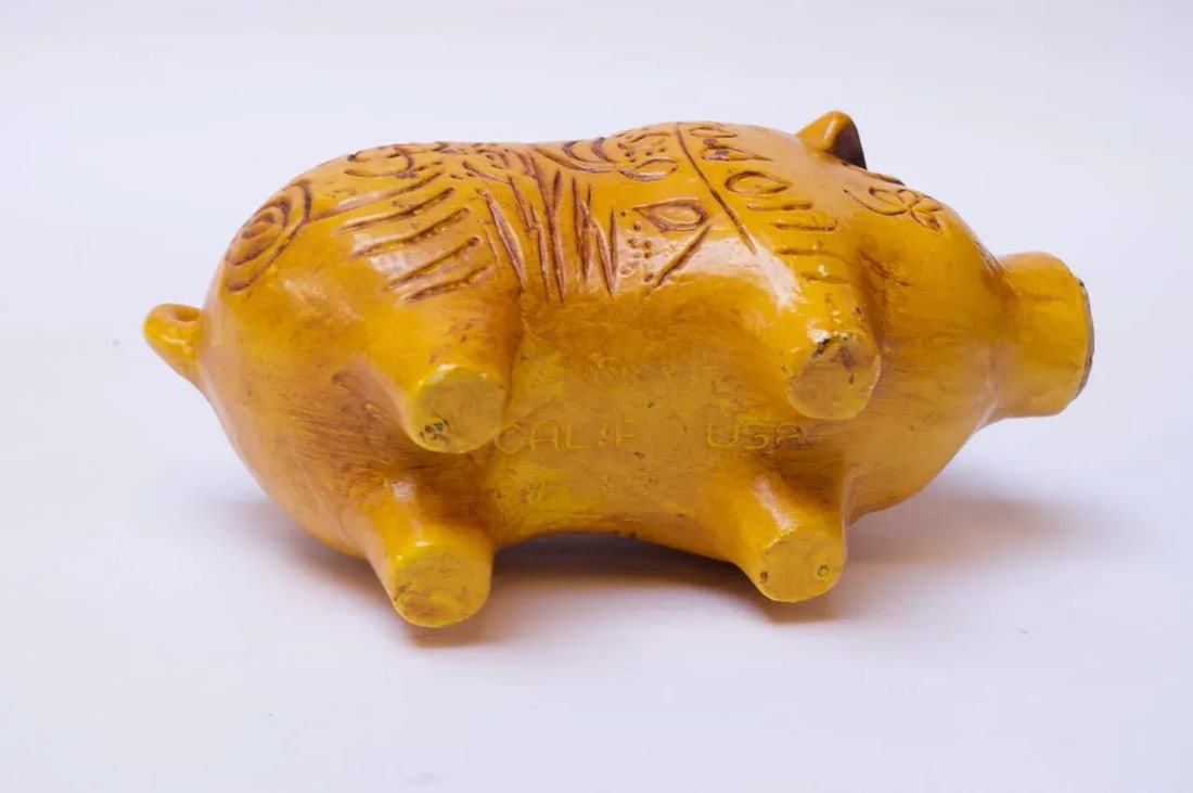 Mid-Century California Pottery Piggy Bank With Cork Stopper - 7