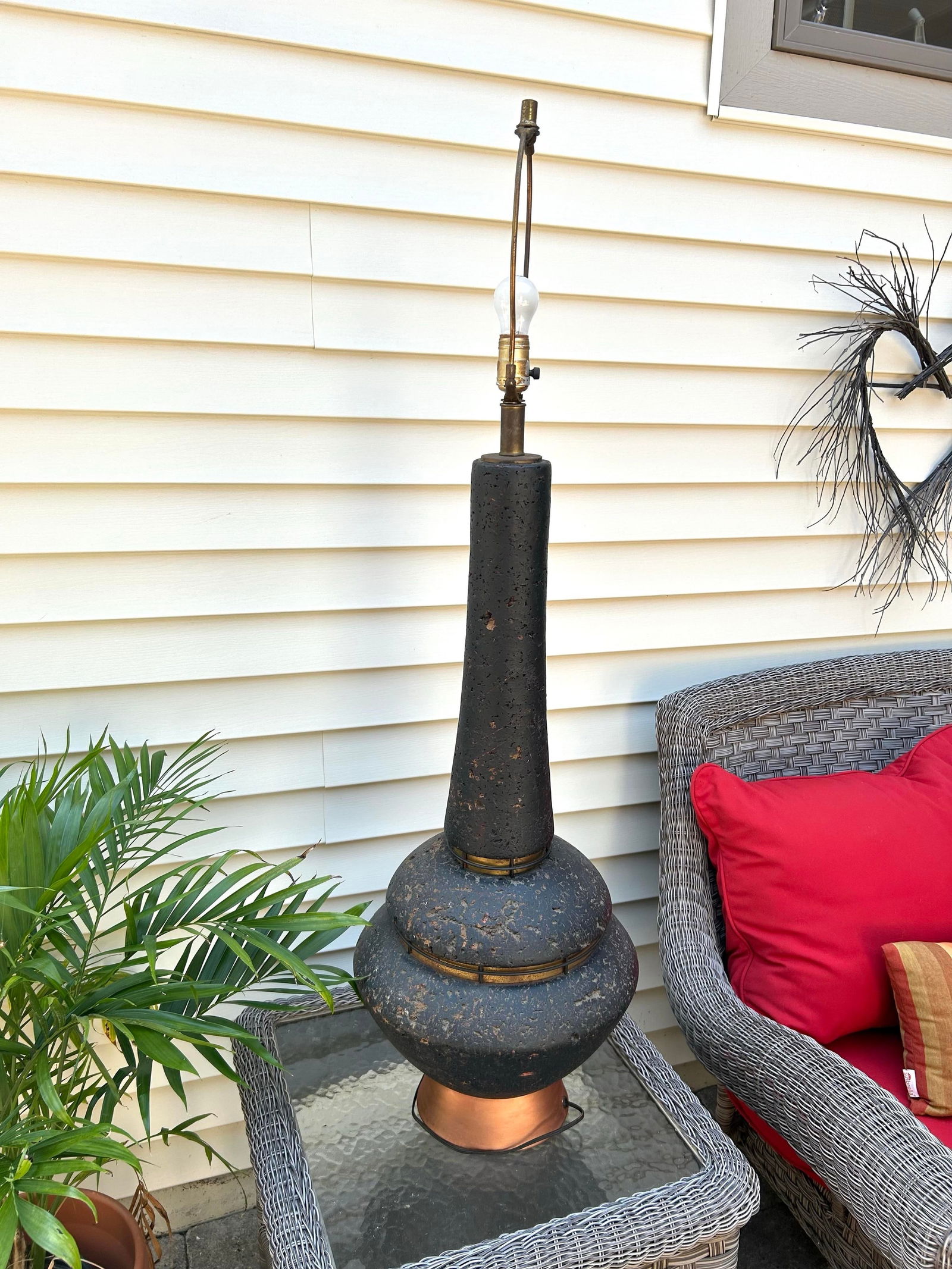 Mid-Century Modern Black Cork Lamp With Brass and Copper-Colored Metals, 1960's - 7