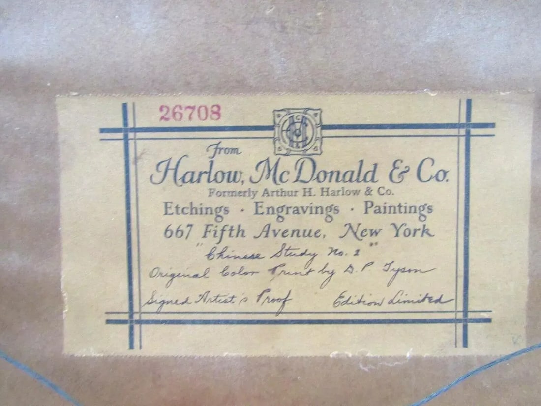 Dorsey Potter Tyson American 1891-1969 Color Etching Chinese Girl Pencil Signed, Framed - 7