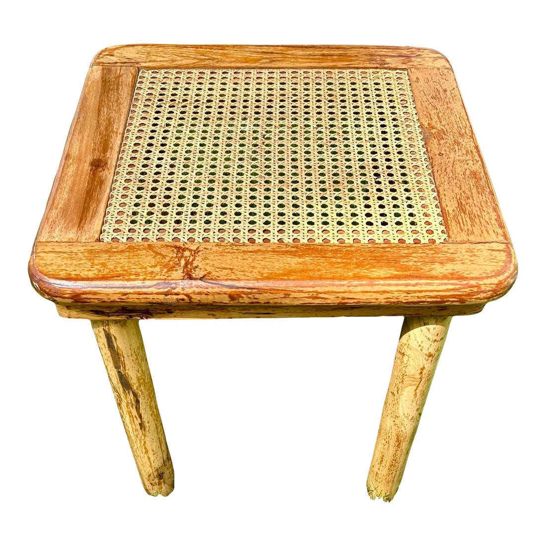 Solid Wood, End Table With Rattan-Woven Top: This solid wood end table with a rattan-woven top looks like the "little sister" table to the larger coffee table that I have listed! The two tables are of the similar heights (17.75" to 18.5"), same