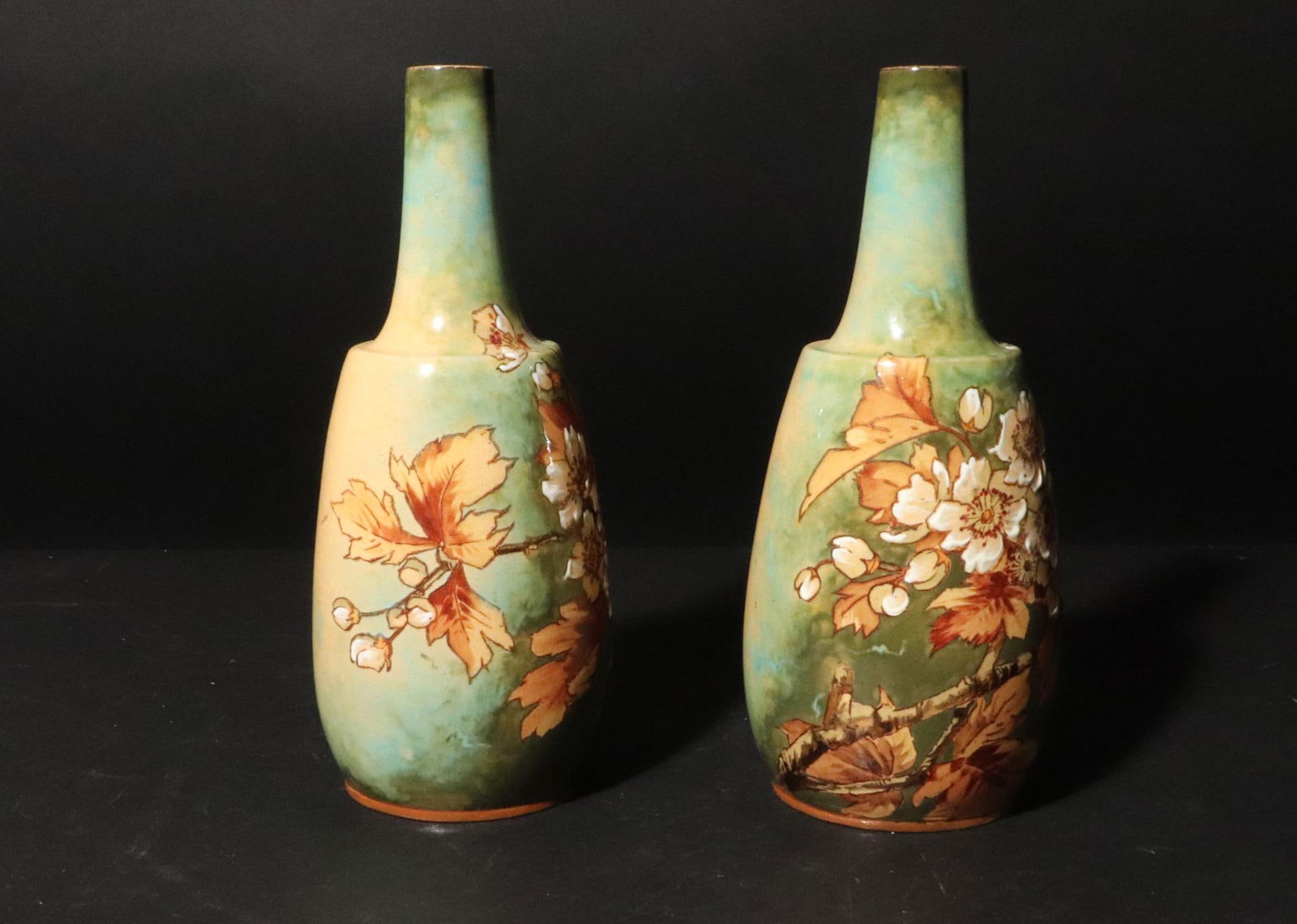 English Pottery Vases Decorated With Flowers and Leaves, Doulton - 3