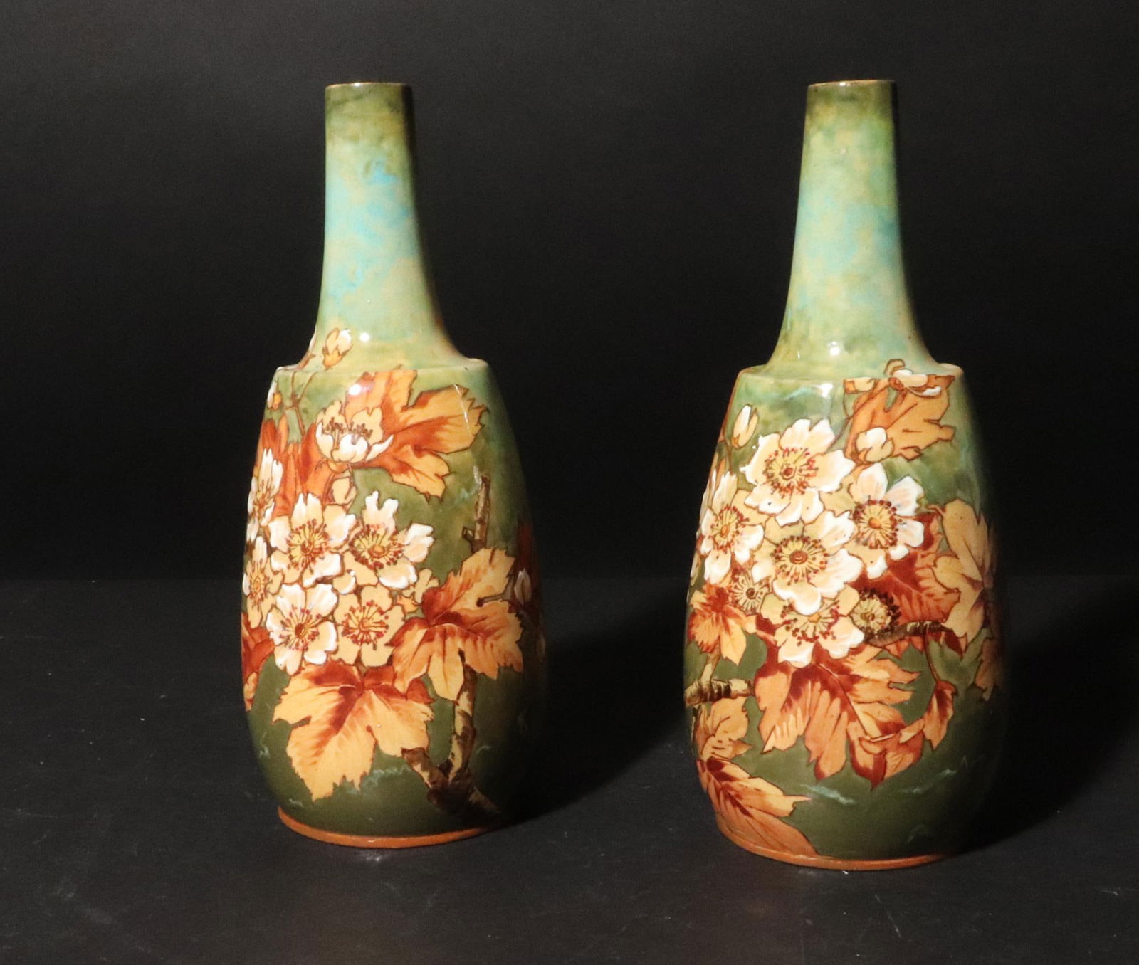 English Pottery Vases Decorated With Flowers and Leaves, Doulton - 5
