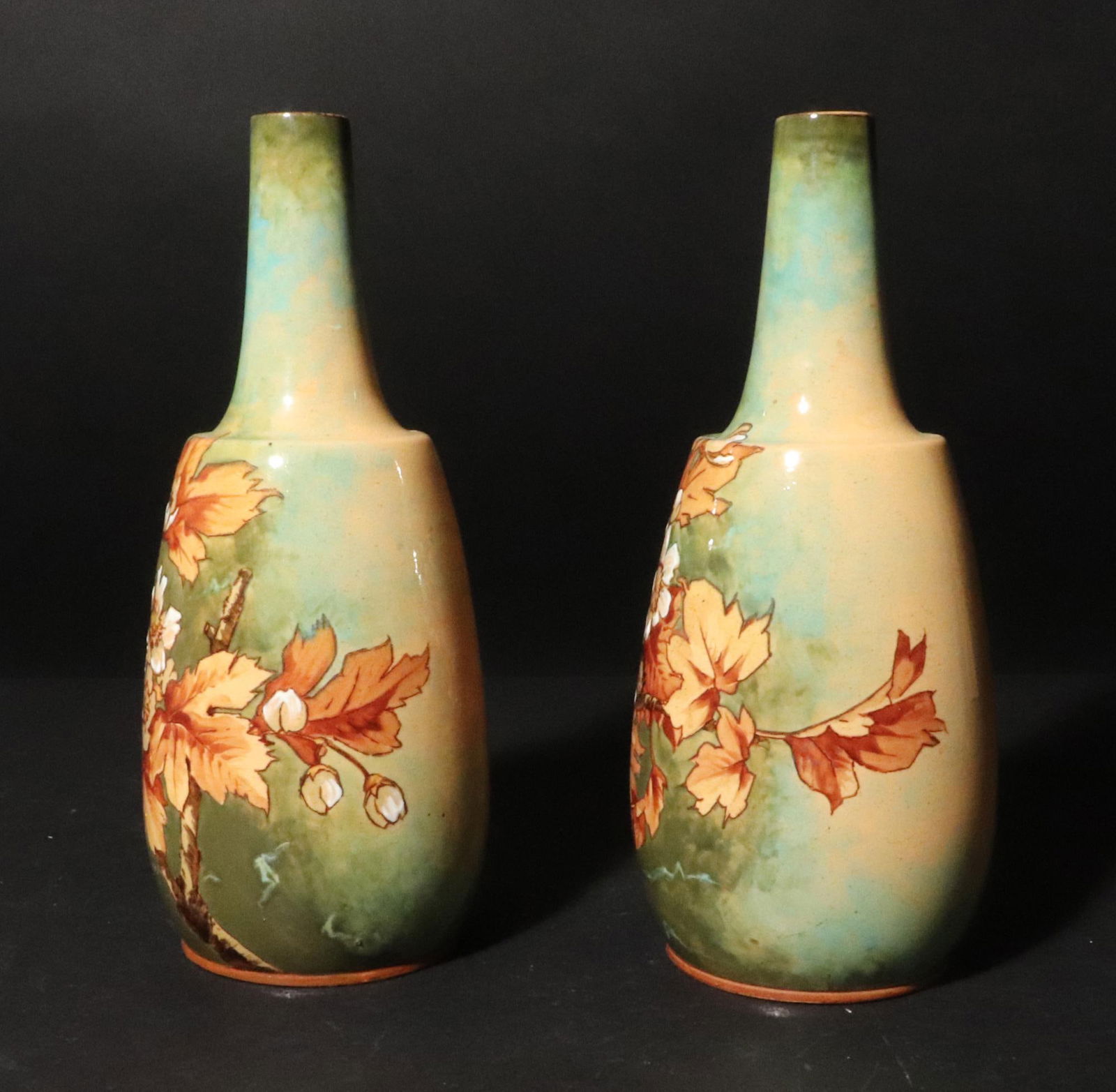 English Pottery Vases Decorated With Flowers and Leaves, Doulton - 6