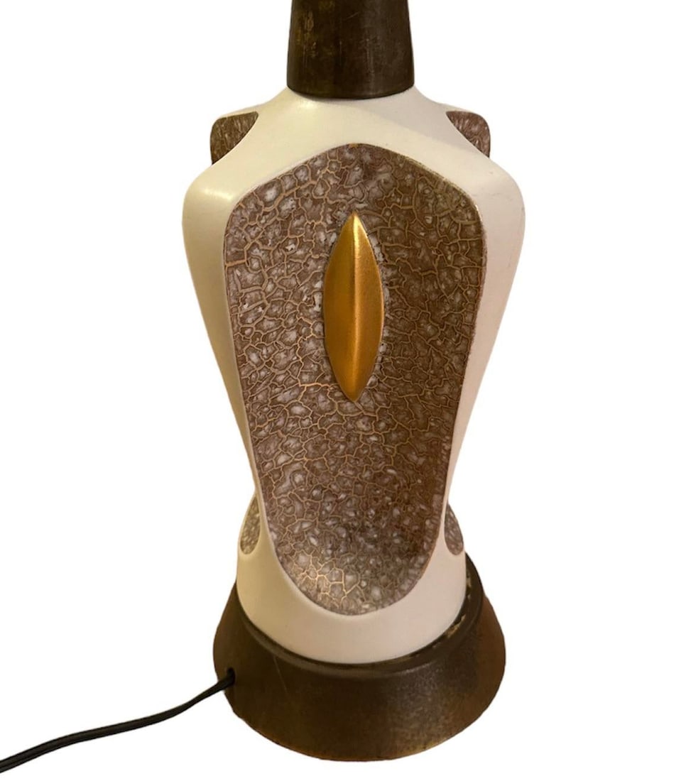Vintage 1960s Space Age Retro Brass and Mottled Gold Ceramic Table Lamp - 10