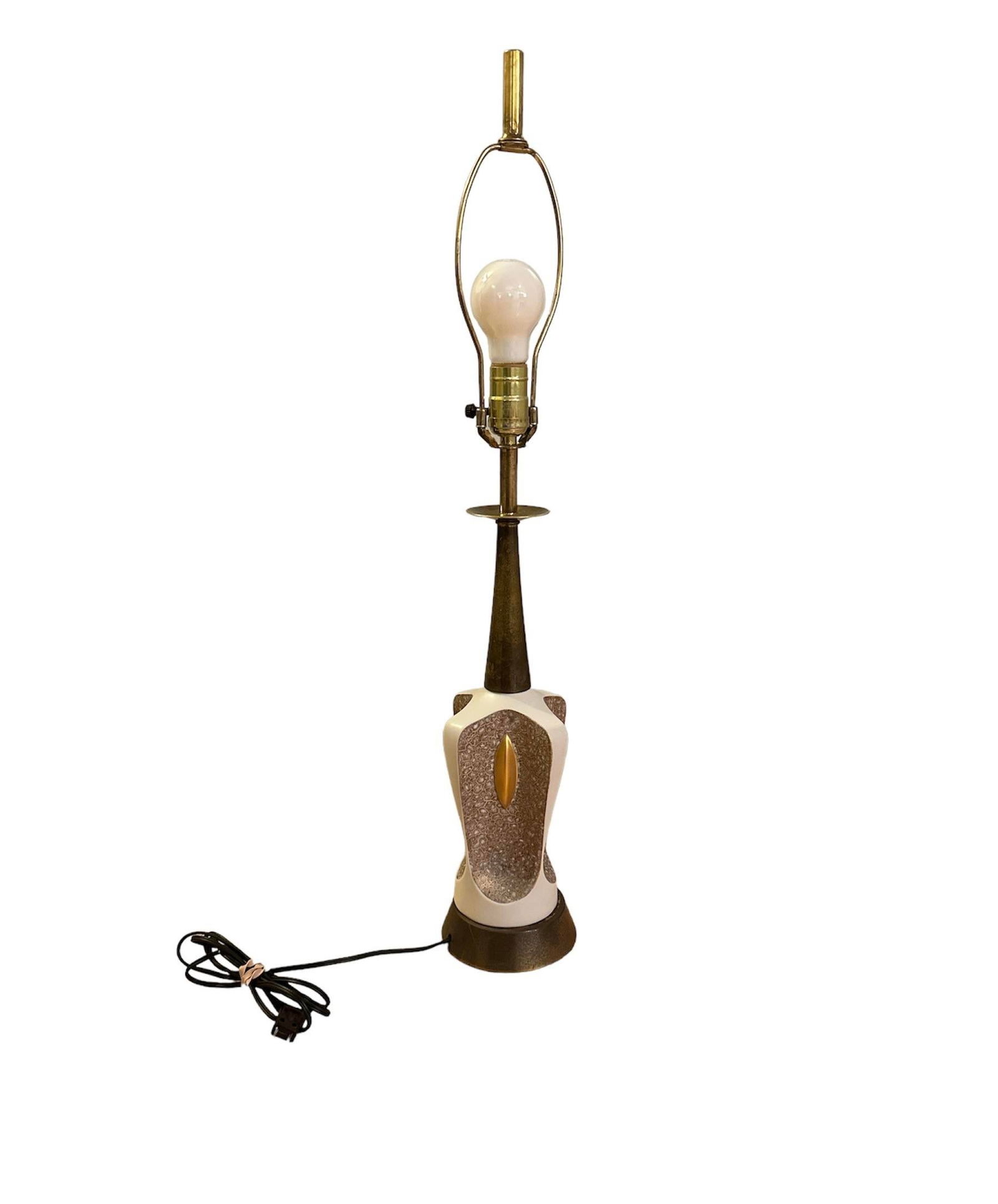 Vintage 1960s Space Age Retro Brass and Mottled Gold Ceramic Table Lamp - 12