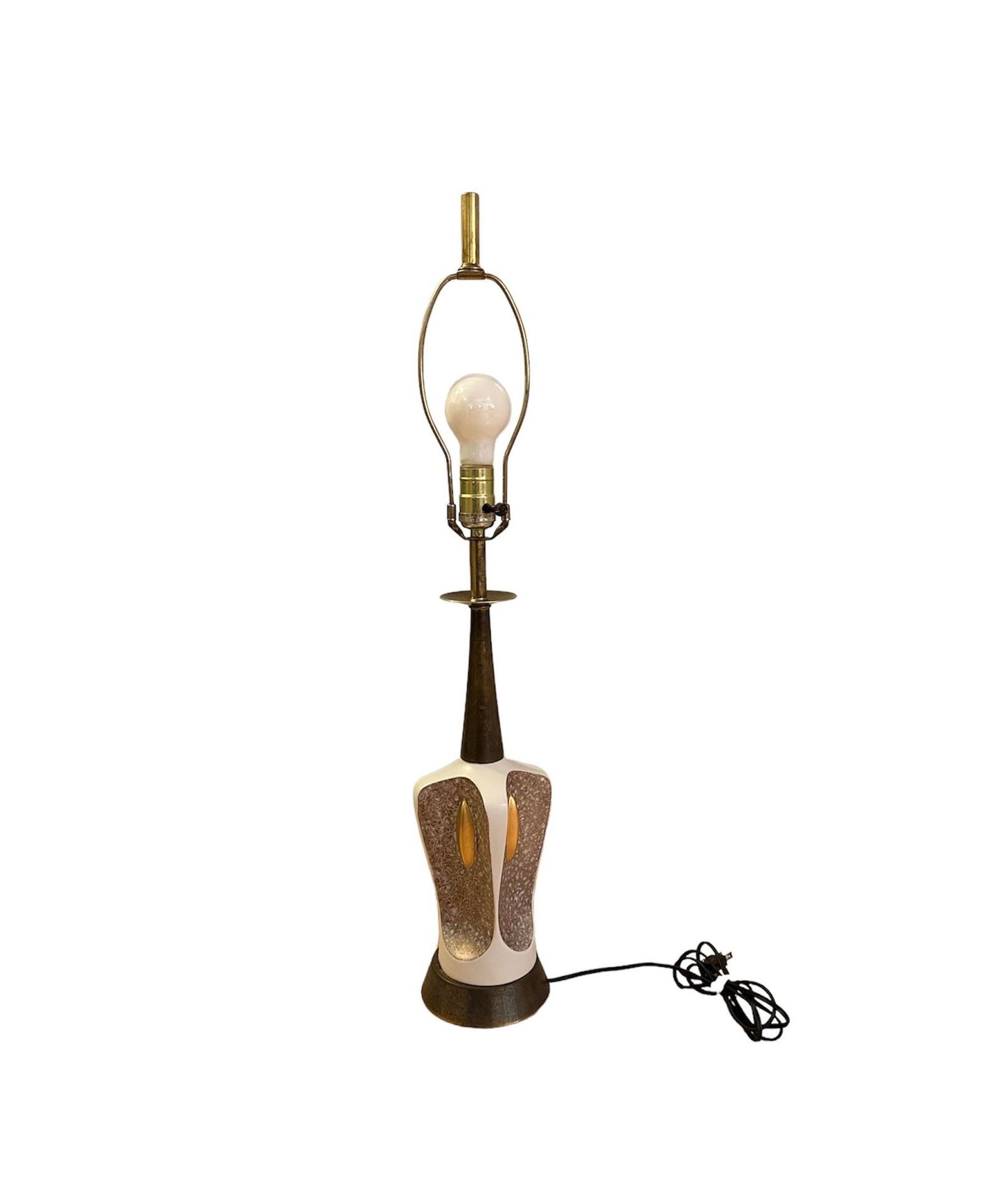 Vintage 1960s Space Age Retro Brass and Mottled Gold Ceramic Table Lamp - 13