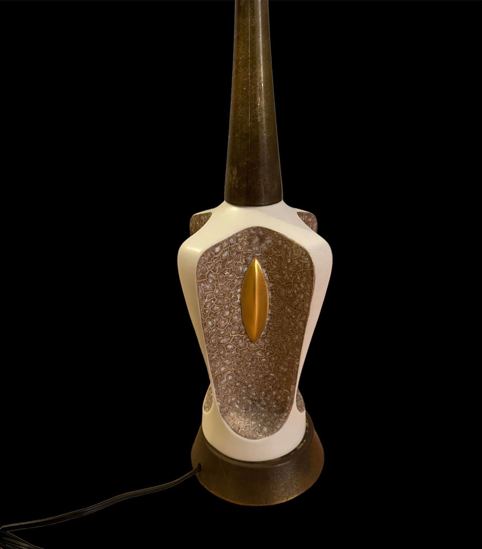 Vintage 1960s Space Age Retro Brass and Mottled Gold Ceramic Table Lamp - 9