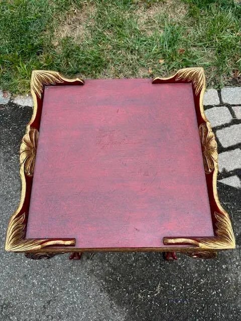 1940s Reproduction 19th Century French Side/End Table Red Lacquer Gold - 3