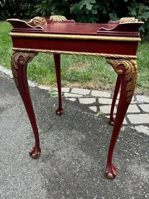 1940s Reproduction 19th Century French Side/End Table Red Lacquer Gold - 4