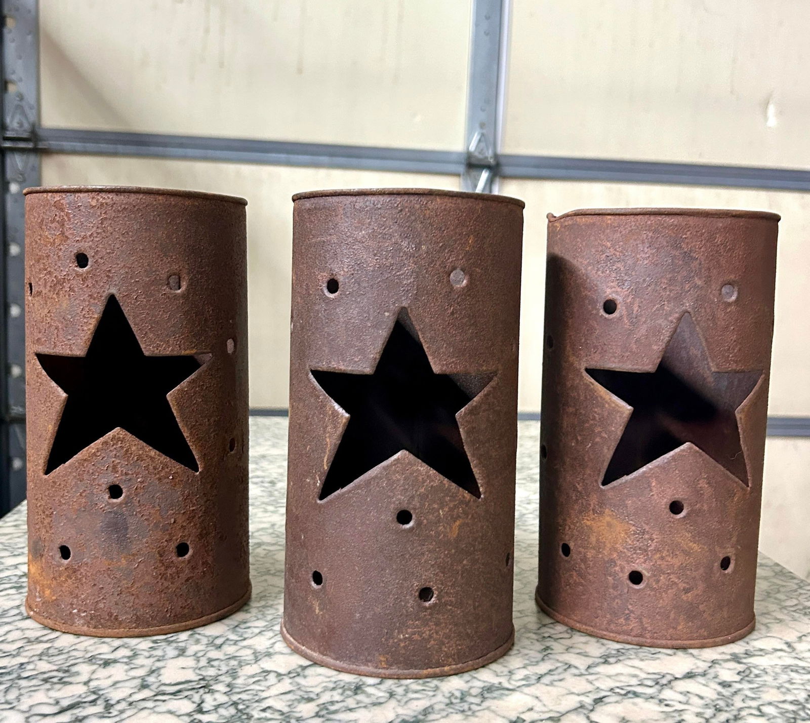 Vintage Rustic Tin Star Votive Candle Holder, Set of Three - 2