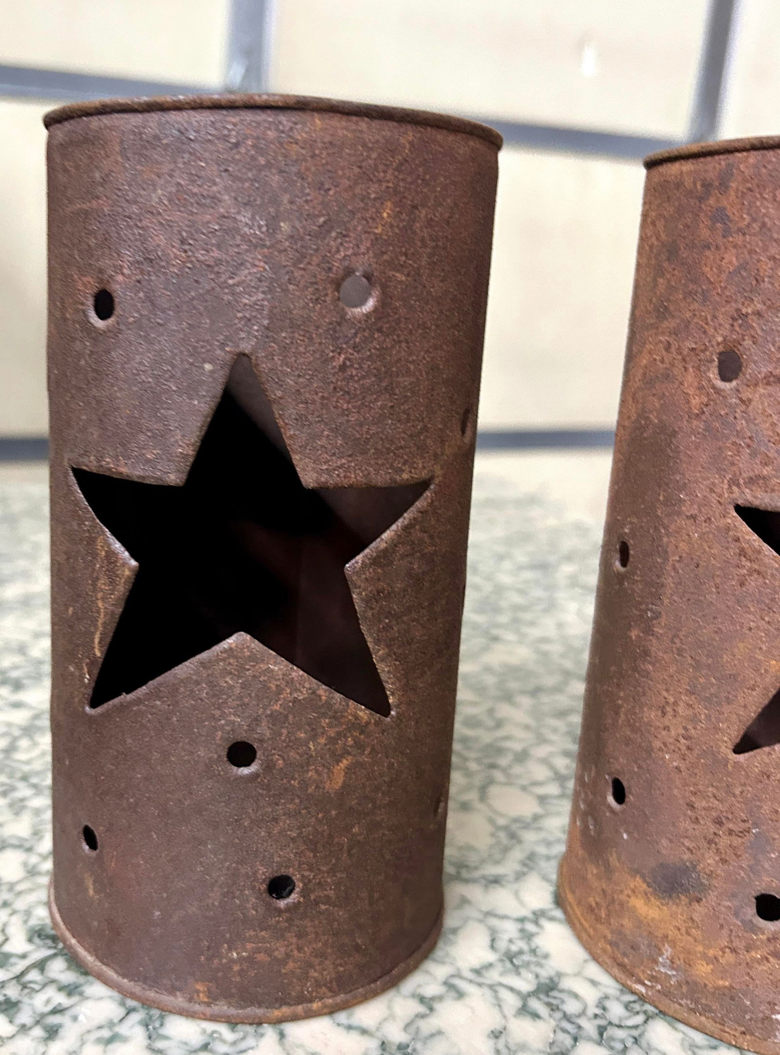 Vintage Rustic Tin Star Votive Candle Holder, Set of Three - 8