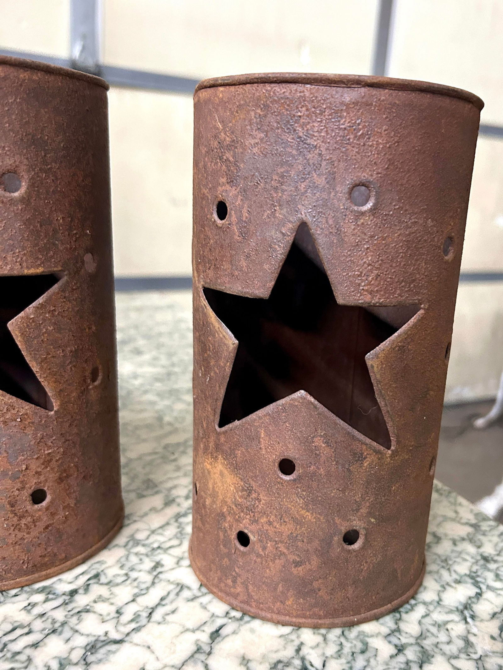 Vintage Rustic Tin Star Votive Candle Holder, Set of Three - 9