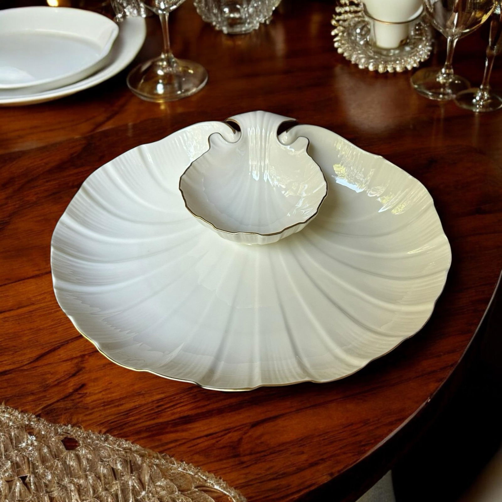 Lenox Porcelain Aegean Sea Shell Tiered Serving Platter Bowl - 2