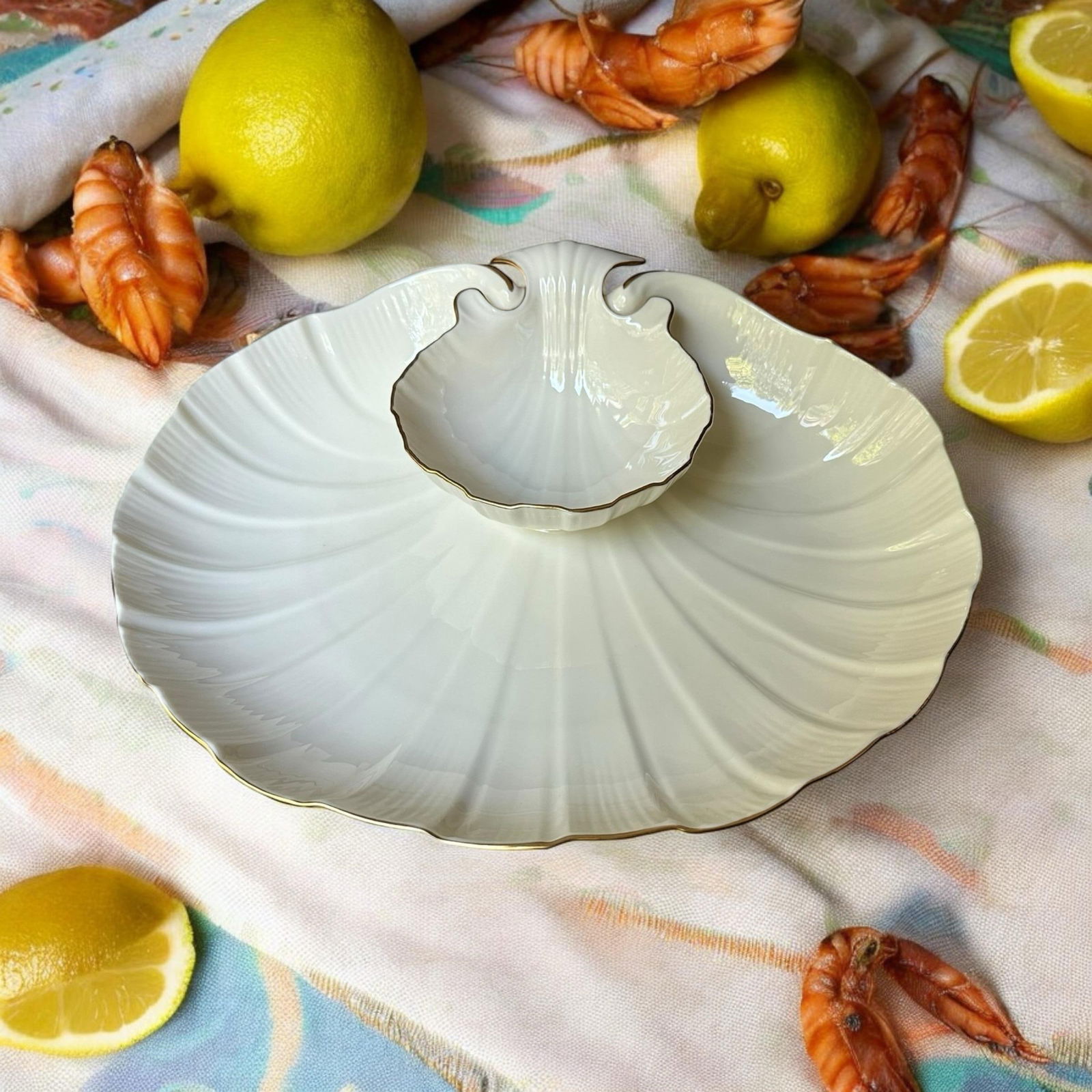 Lenox Porcelain Aegean Sea Shell Tiered Serving Platter Bowl - 6