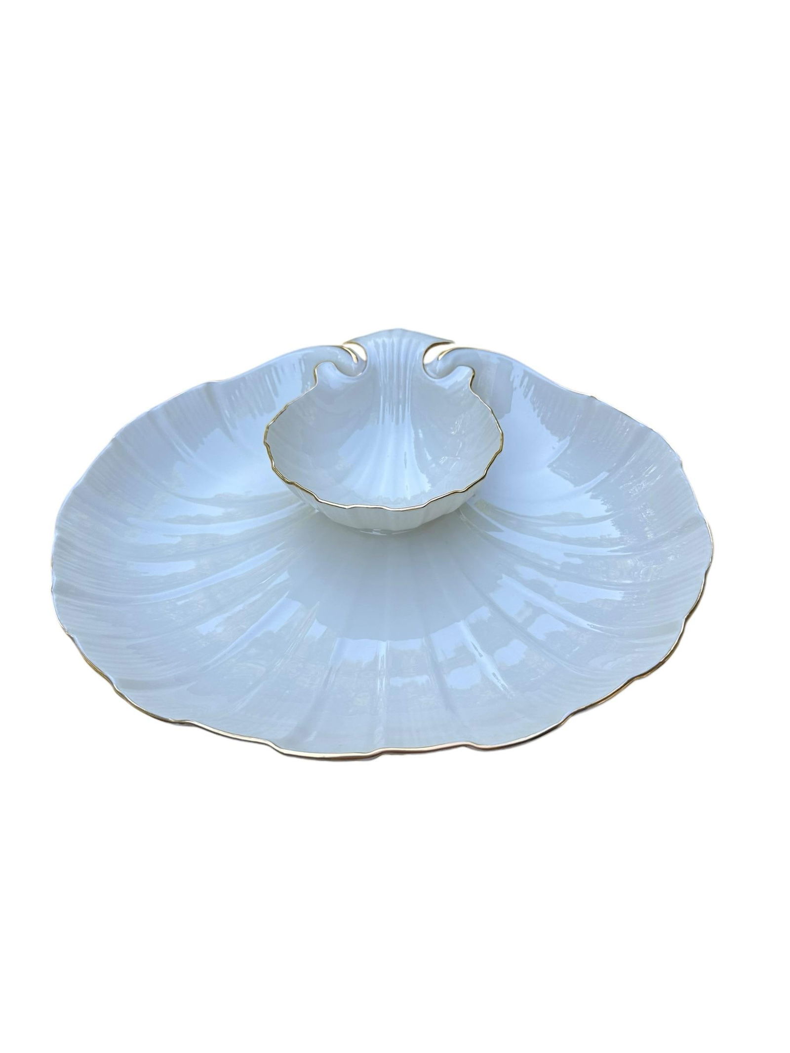 Lenox Porcelain Aegean Sea Shell Tiered Serving Platter Bowl - 7
