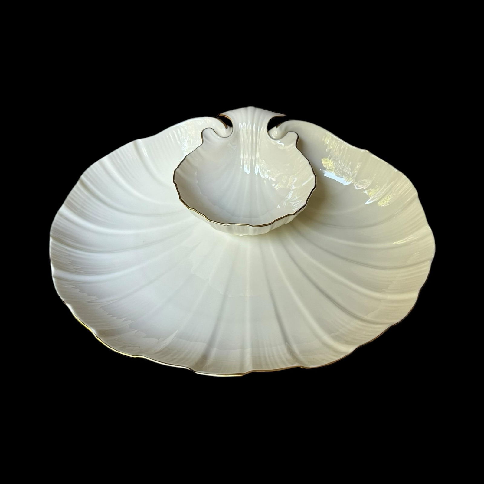 Lenox Porcelain Aegean Sea Shell Tiered Serving Platter Bowl - 8