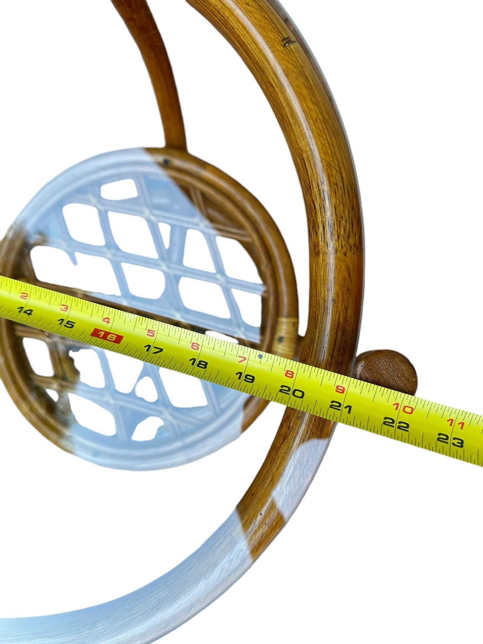 Bent Bamboo Cane Round Side Table With Glass Top - 10