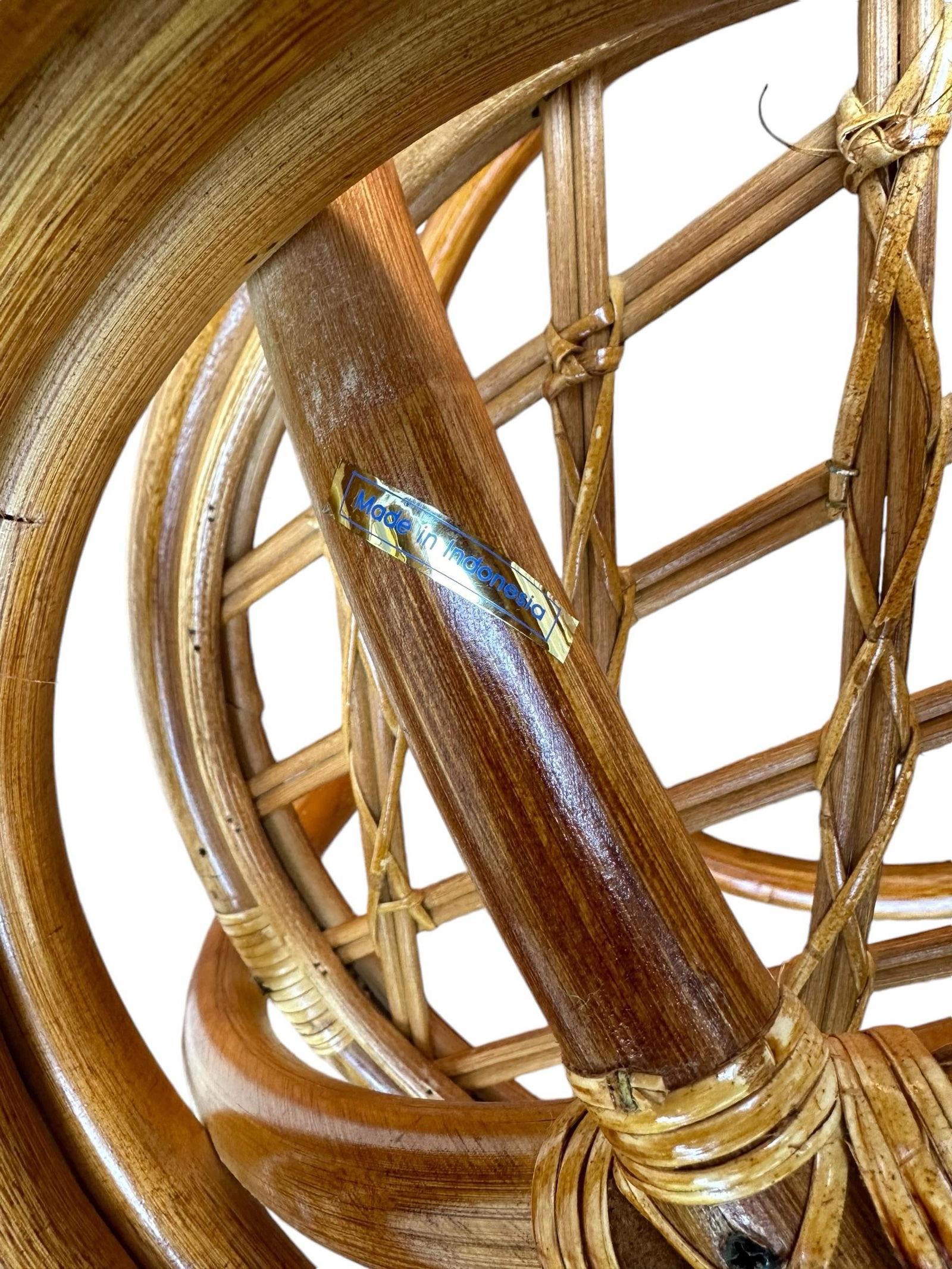 Bent Bamboo Cane Round Side Table With Glass Top - 11