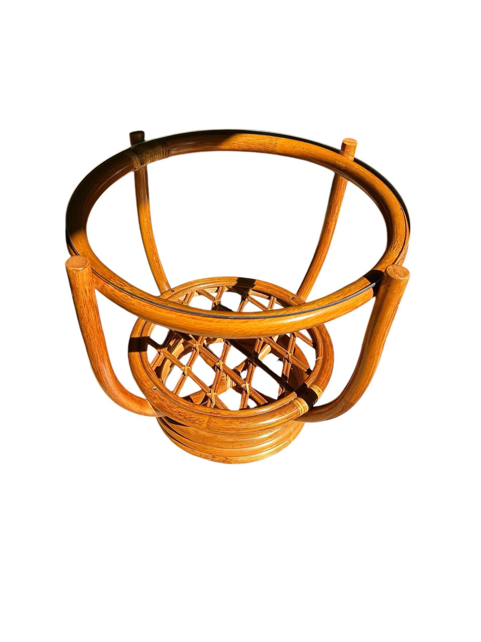 Bent Bamboo Cane Round Side Table With Glass Top - 3