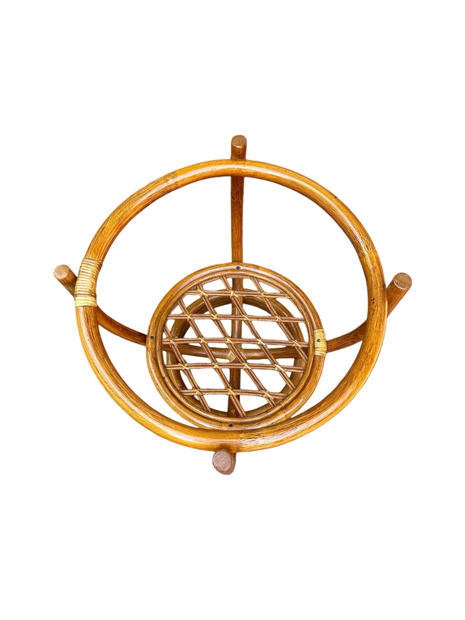 Bent Bamboo Cane Round Side Table With Glass Top - 4